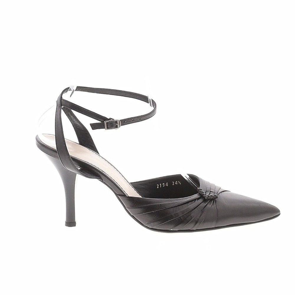 Body Dressing Deluxe Black Leather Pointed Toe Ankle Strap Pumps Size 7.5